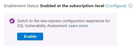 SQL server için Bulut için Defender ayarlarında klasikten açık güvenlik açığı değerlendirmesi yapılandırmasına geçiş bildiriminin ekran görüntüsü.