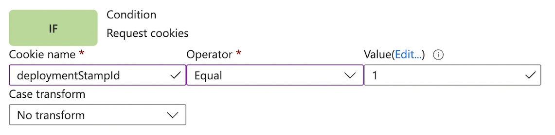 Portal ekran görüntüsü, istek çerezlerinin eşleşme koşulunu gösteriyor.