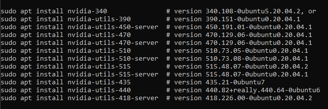 Tüm 'nvidia-smi' sürümlerinin ekran görüntüsü.