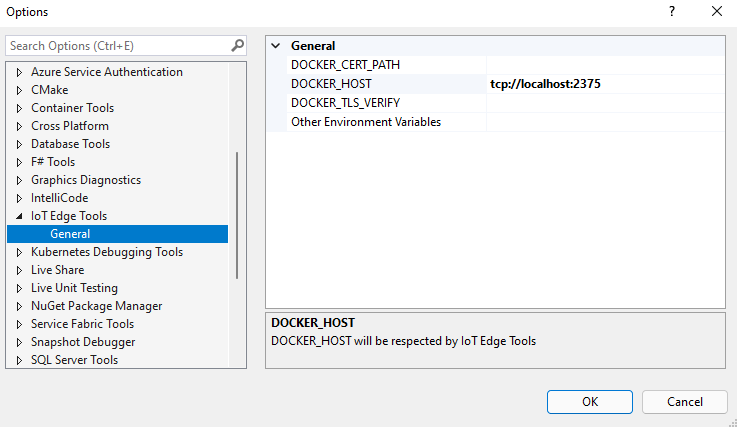  IoT Edge Araçları ayarlarının ekran görüntüsü