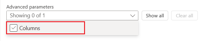 Gelişmiş parametreler listesinde seçilen Standart iş akışı ve Sütunlar parametresini gösteren ekran görüntüsü.