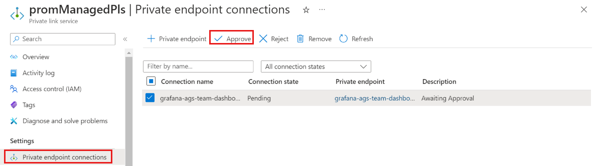 Bağlantıyı onayla eylemini gösteren Azure platformunun ekran görüntüsü.