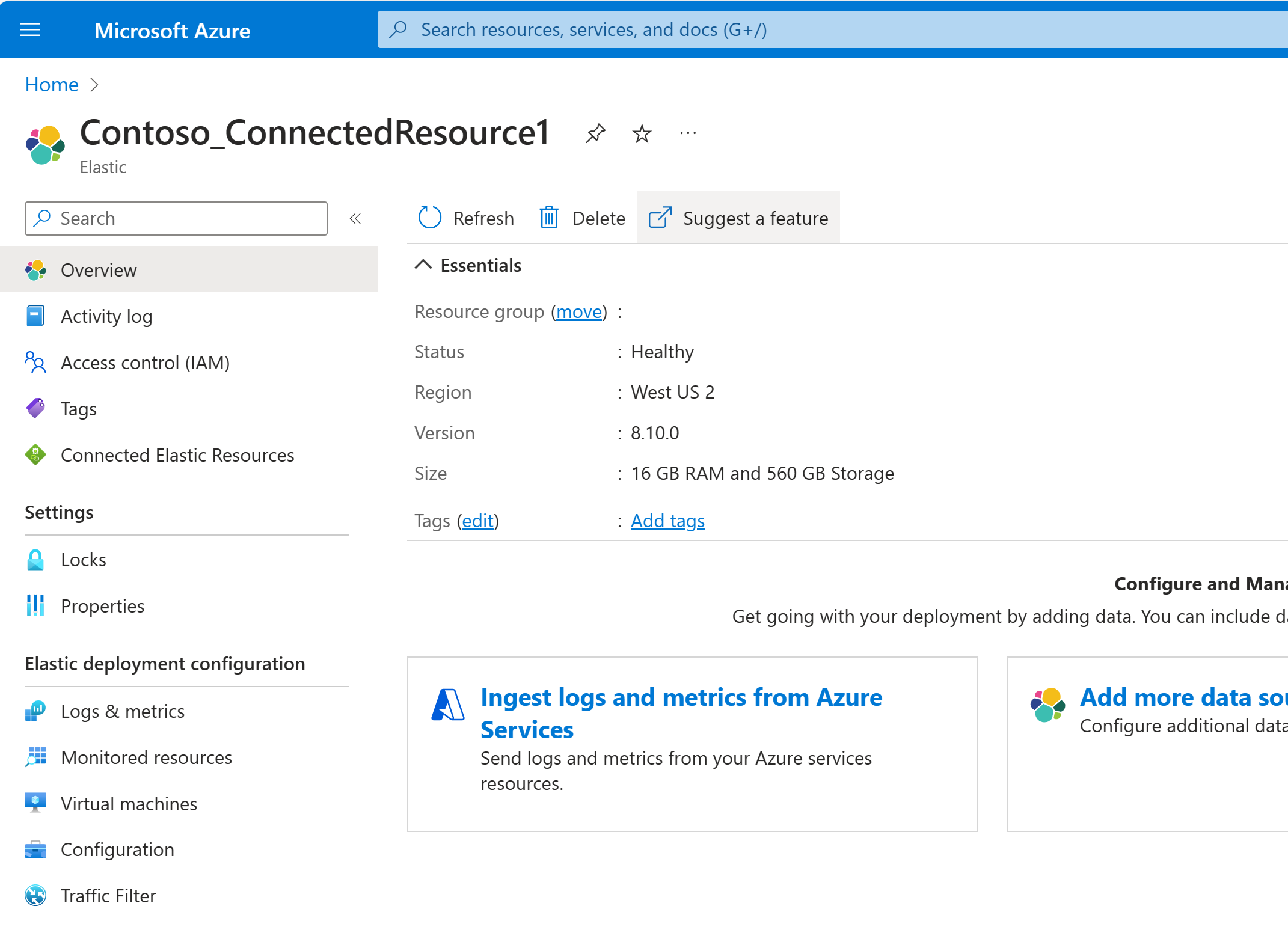 Azure ile Elastik tümleştirme için bir özellik önerme işleminin ekran görüntüsü.