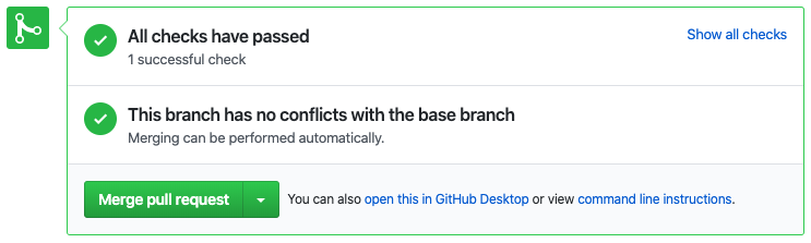GitHub arabiriminde Birleştirme çekme isteği düğmesini gösteren ekran görüntüsü.