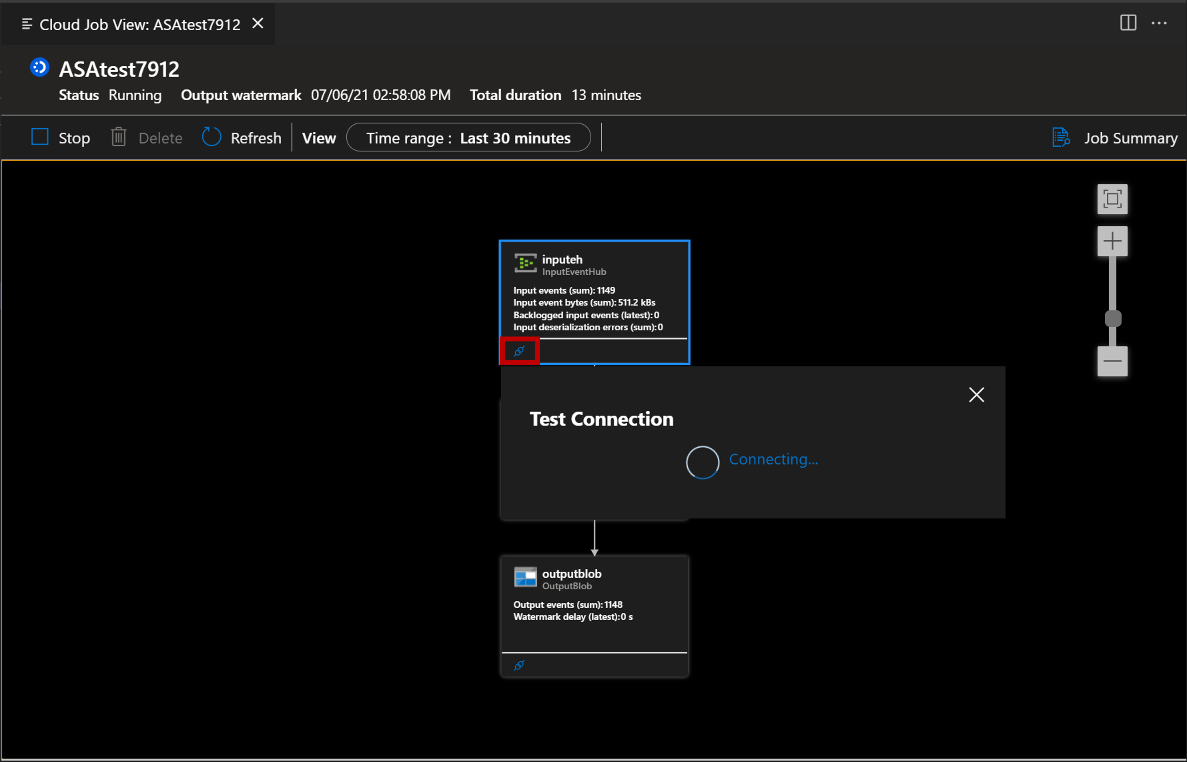 VS Code uzantısı test bağlantısının ekran görüntüsü.