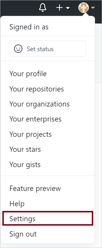 GitHub ayarlarını açma