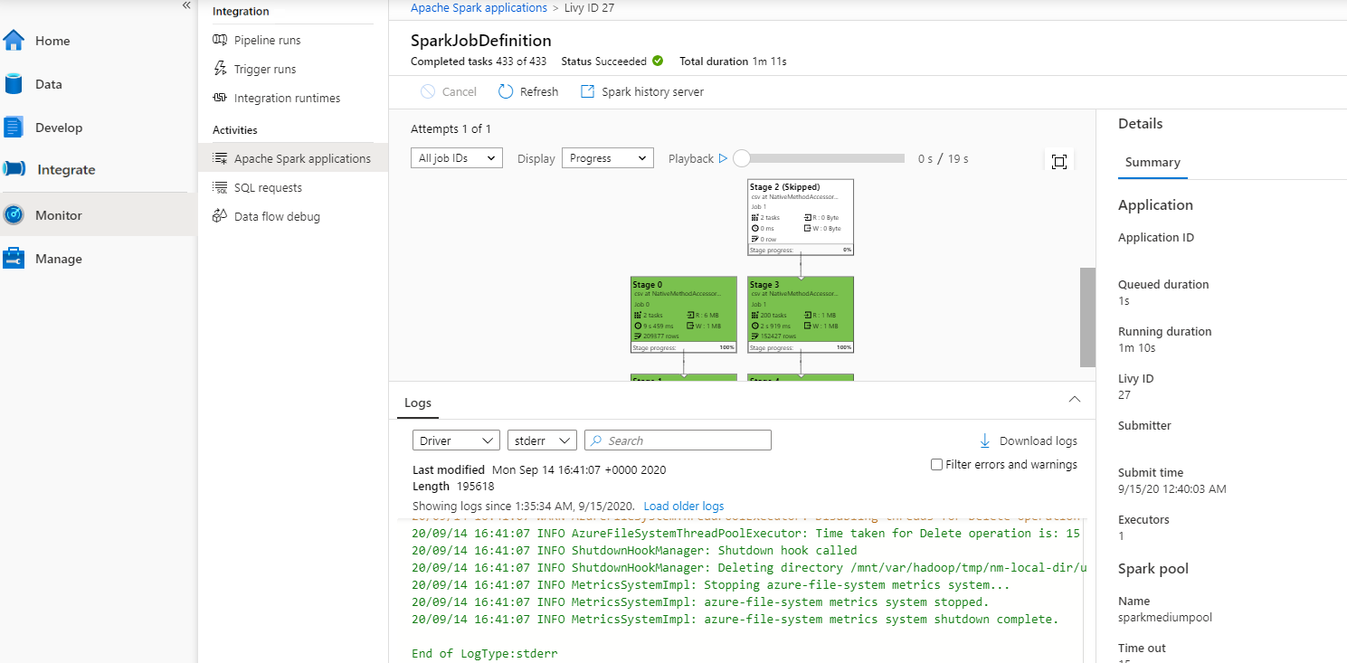 Spark uygulaması LogQuery'yi görüntüleme