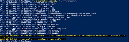 Sample output of Test-HybridConnectivity.