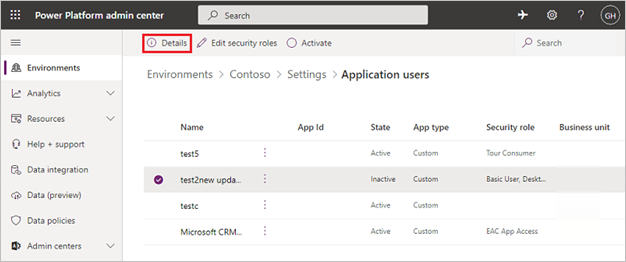 Screenshot that shows how to create application user.