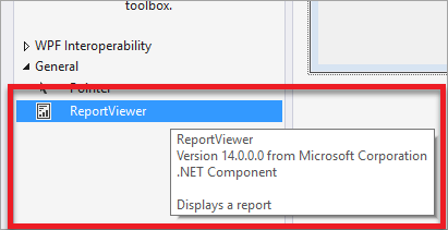 Visual Studio araç kutusundaki yeni ReportViewer denetiminin ekran görüntüsü.