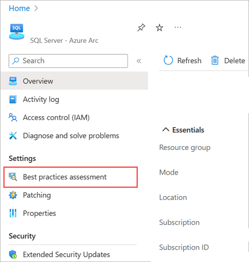 Azure Arc özellikli SQL Server kaynağı için en iyi yöntemler değerlendirmesi ayarlarının nasıl açıldığını gösteren ekran görüntüsü.