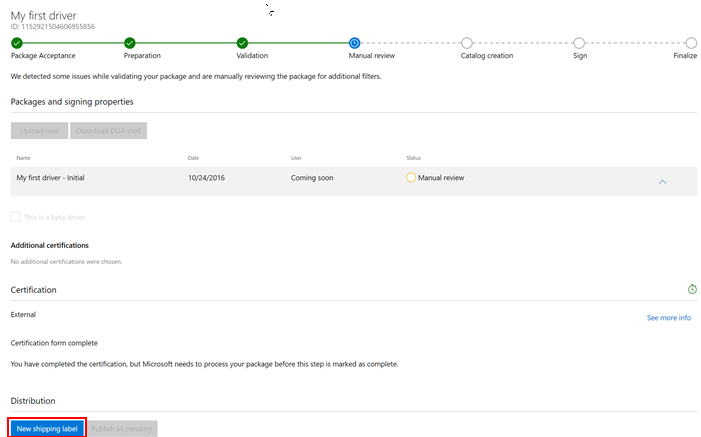 Yeni sevkiyat etiketi düğmesini gösteren ekran görüntüsü.