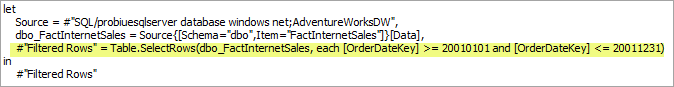 Screenshot of the query expression in Partition manager with the Filtered Rows clause highlighted.