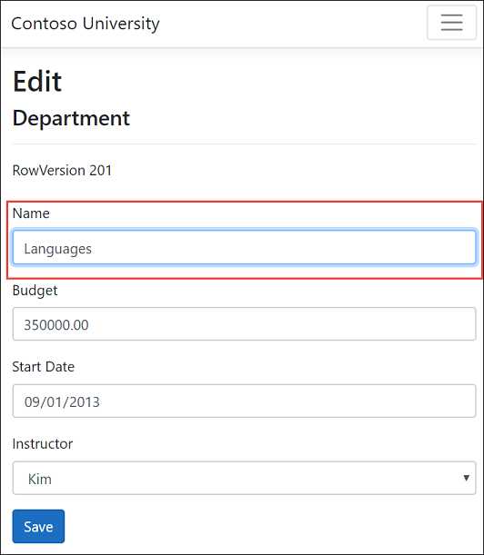 Department Edit page 1 after change