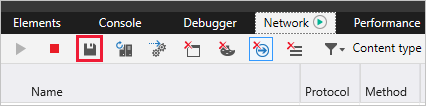 Microsoft Edge Geliştirme Araçları Ağ Sekmesindeki Kaydet Simgesi