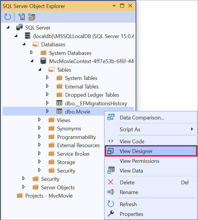 Film tablosuna sağ tıklayın > ve Görünüm Tasarımcısı'nı açın.