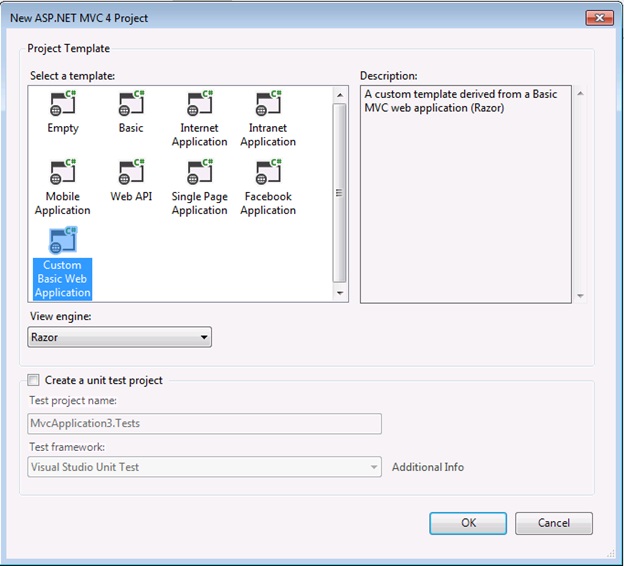 Yeni ASP.NET MVC 4 Projesi