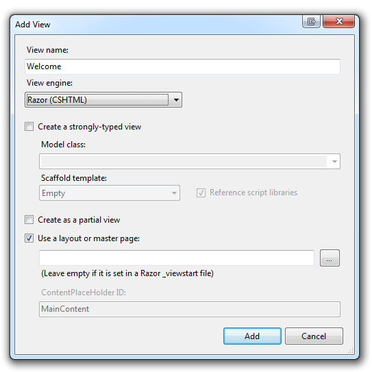 Görünüm Ekle iletişim kutusunu gösteren ekran görüntüsü. Hoş Geldiniz, Görünüm adı alanındadır.