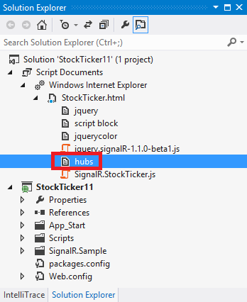 Çözüm Gezgini'da JavaScript tarafından oluşturulan proxy dosyası