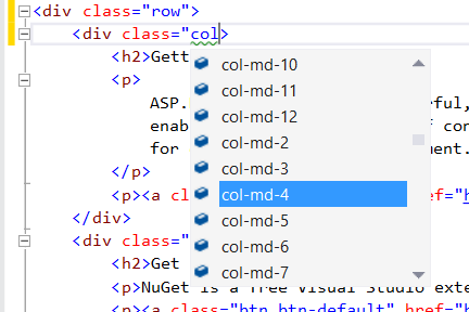 HTML düzenleyicisinde Intellisense