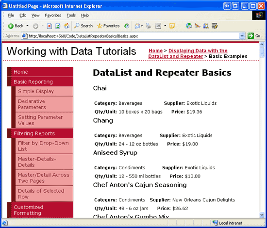 Her Ürünün Çıkışı DataList'in ItemTemplate Kullanılarak İşleniyor