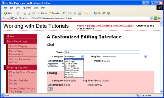 Kategoriler ve Sağlayıcılar DropDownLists bir (Yok) Seçeneği içerir