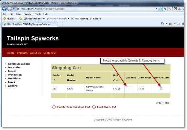 Güncelleştirilmiş alışveriş sepetini gösteren ekran görüntüsü.