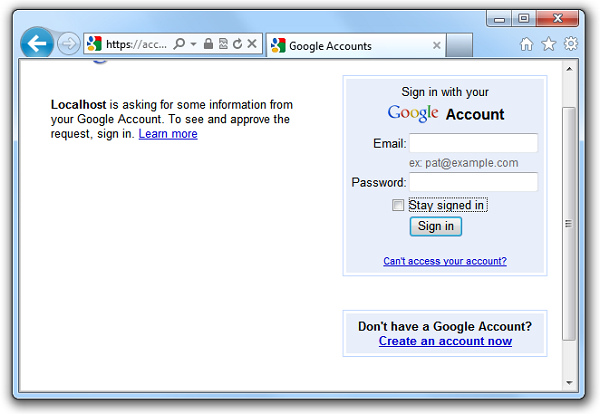 Google oturum açma sayfasına yönlendiren web sayfasını gösteren ekran görüntüsü.