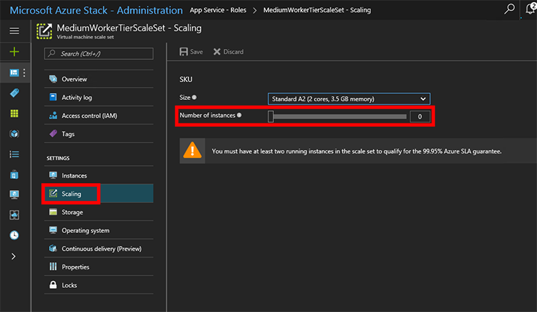 Azure Stack Hub yönetici portalında App Service Rollerinde ölçeklendirilecek örnekleri ayarlama