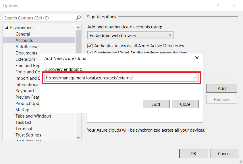 Yeni Azure Cloud discovery uç noktası ekleme