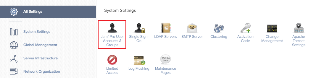 The Jamf Pro User Accounts & Groups icon in Jamf Pro settings