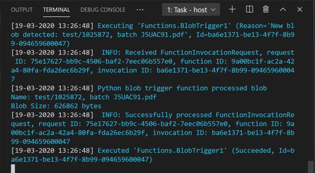Yeni belge yüklendikten sonra VS Code terminalinin ekran görüntüsü.