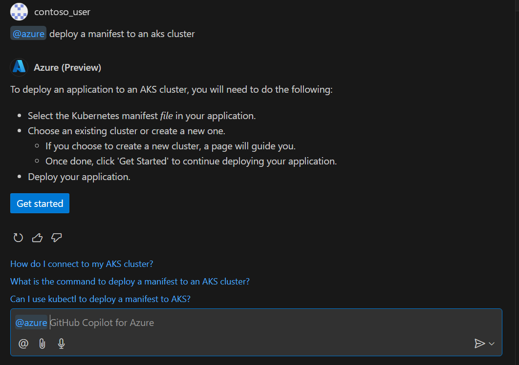 Azure için GitHub Copilot aracılığıyla dağıtılan bildirimi gösteren ekran görüntüsü.