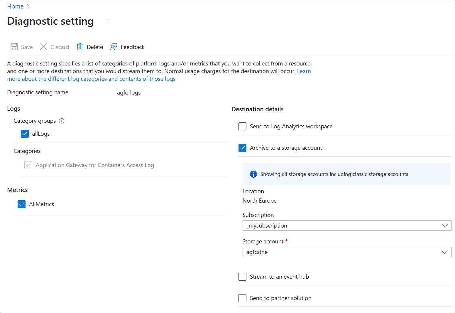 Configure diagnostic logs