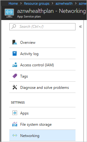 App Service planı için Ağ'ın nasıl yapılandırıldığını gösteren ekran görüntüsü.
