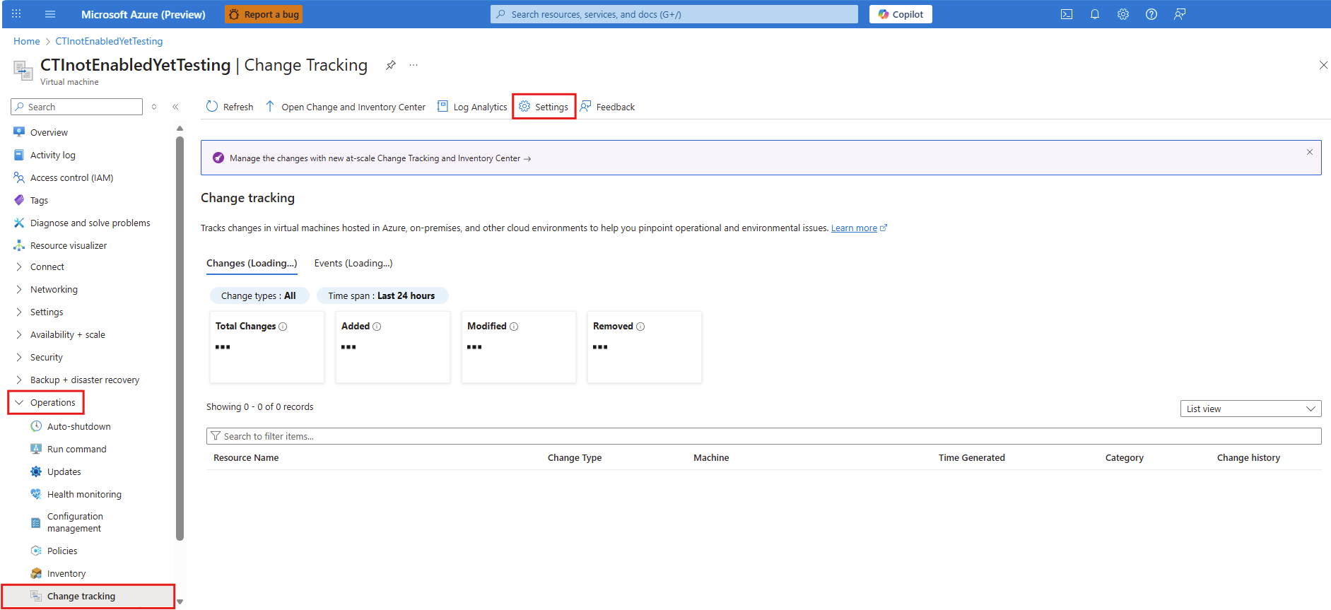 VM'de değişiklikleri görüntülemek için Değişiklik izleme'yi seçmeyi gösteren ekran görüntüsü.