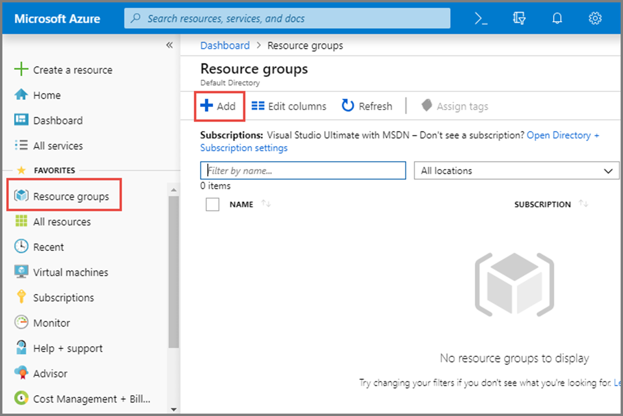 Azure portalındaki Kaynak Grupları sayfasının ekran görüntüsü.