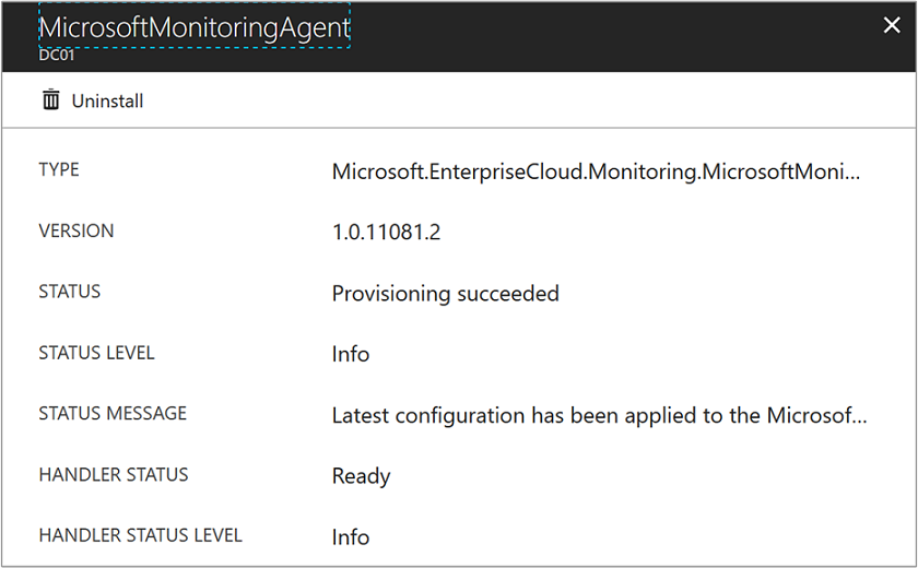 Screenshot that shows the VM extension details.