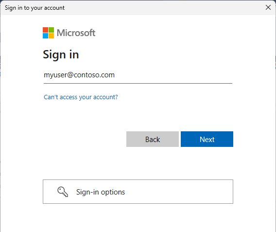 Azure SQL Veritabanı ve Veri Ambarı için hesabınızda oturum açın iletişim kutusunun ekran görüntüsü. Hesap adı doldurulur.