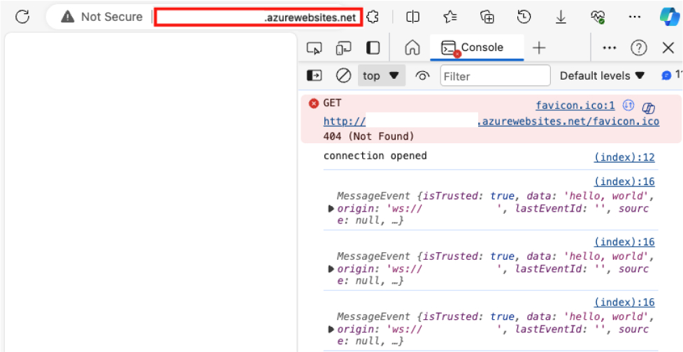 Screenshot showing getting messages from Application Gateway, which proxies traffic for Web PubSub.