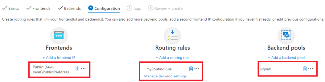 Screenshot showing how to create an Application Gateway resource - finished.
