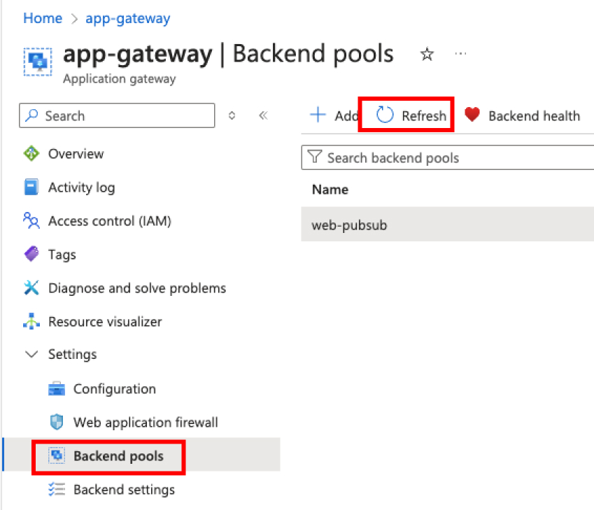 Screenshot showing how to refresh backend pools.