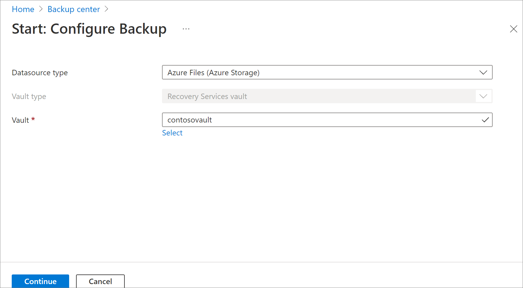 Azure Dosyalar seçmek için gösterilen ekran görüntüsü.