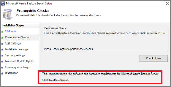Azure Backup Sunucusu - Önkoşul denetimi geçirildi