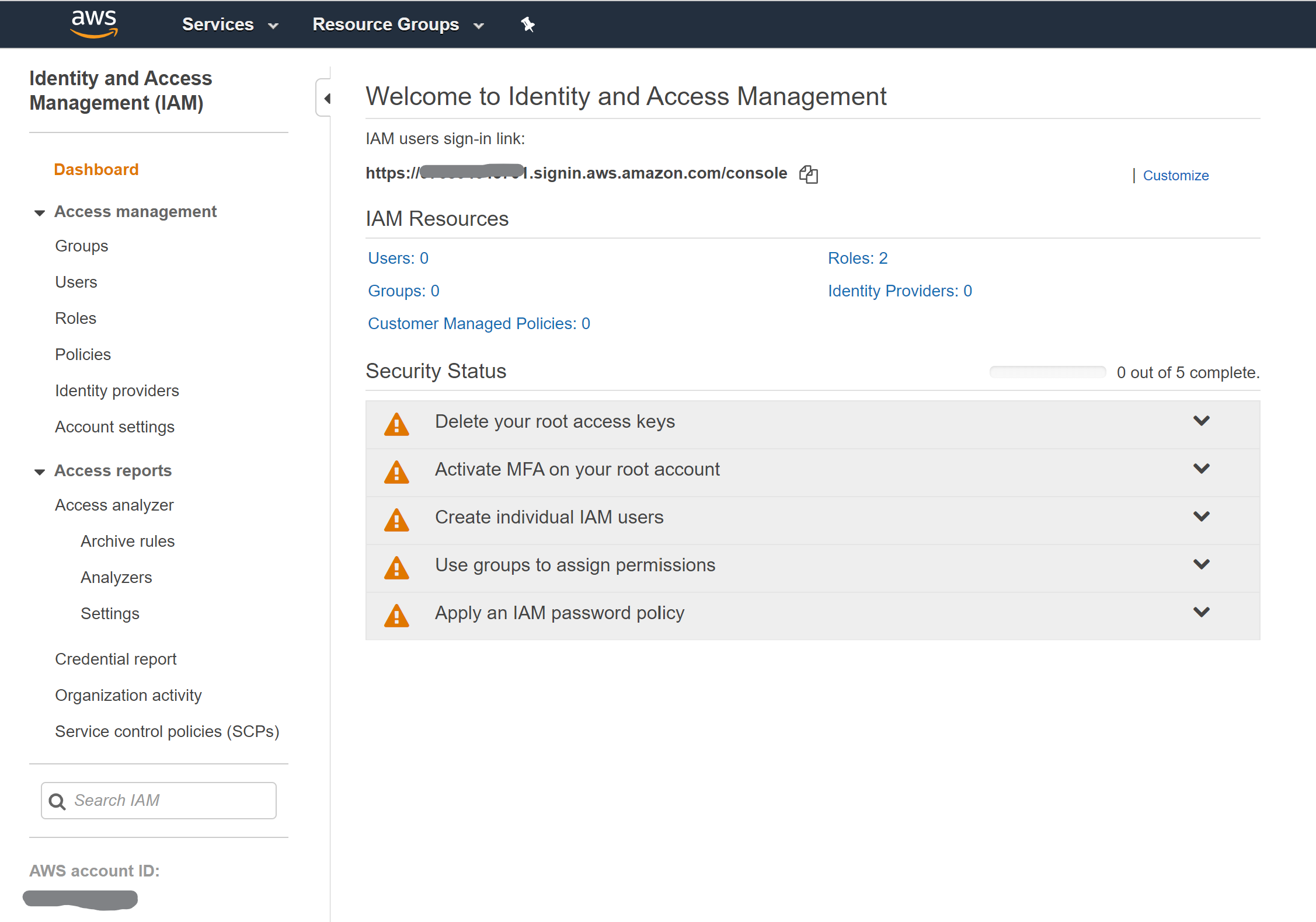 A screenshot of an identity and access management AWS cloud console.