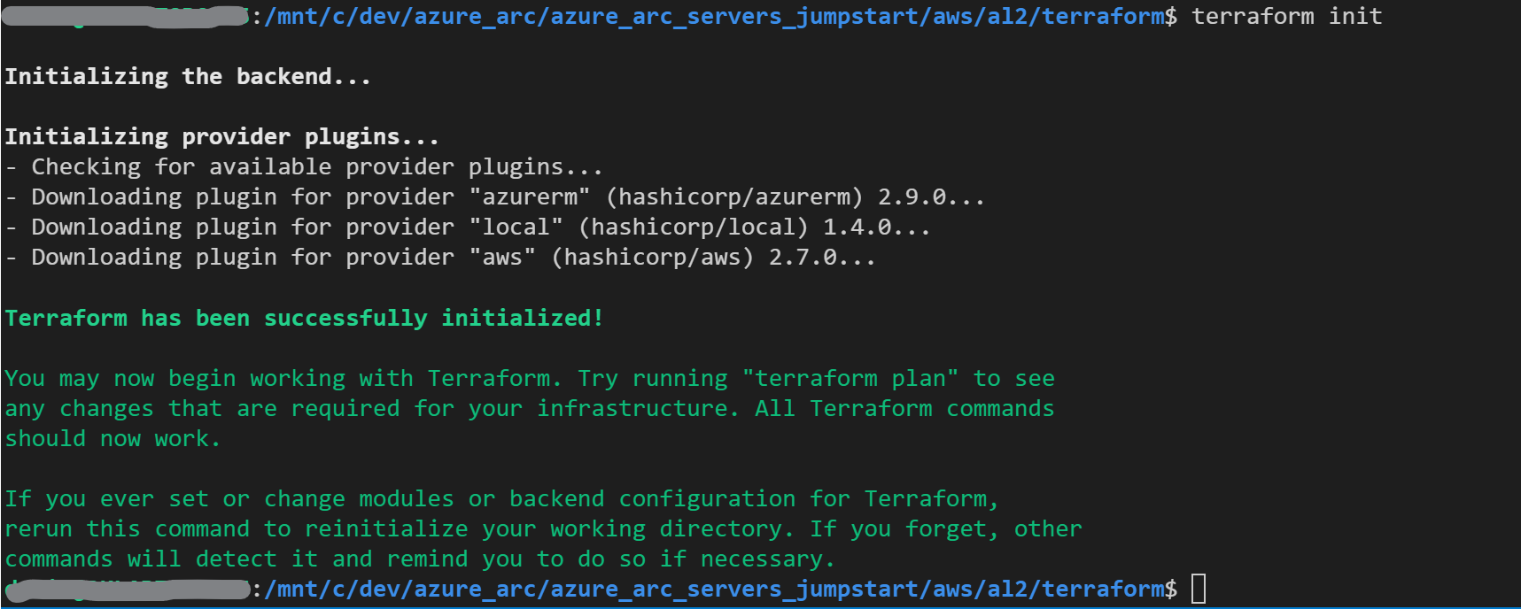 A screenshot of the terraform init command.