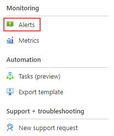 Azure portalında Uyarılar sekmesini seçmeyi gösteren görüntü.