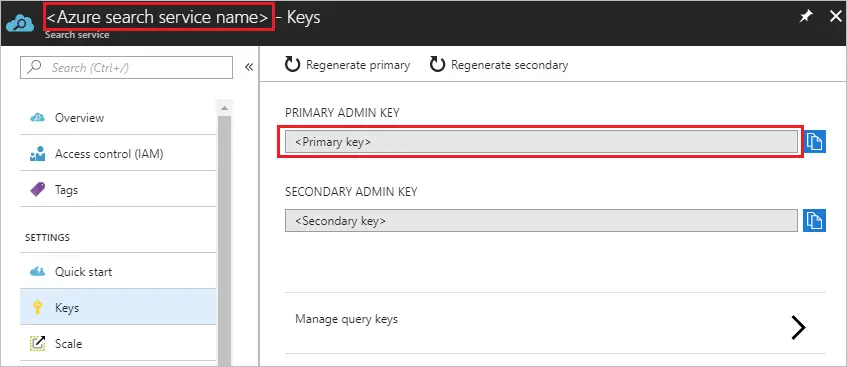 QnA Maker Azure search keys