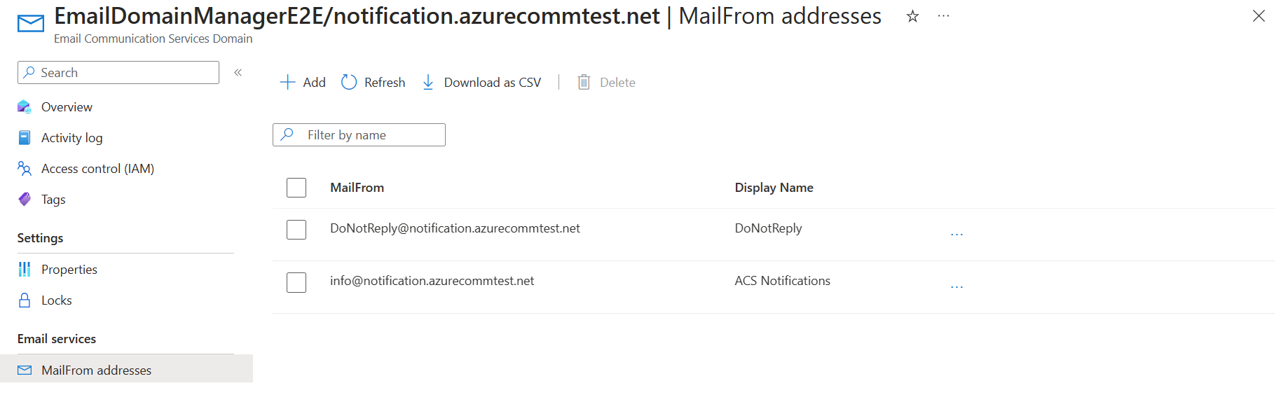 Güncelleştirilmiş değerlerin yer aldığı Mailfrom adresleri listesini gösteren ekran görüntüsü.