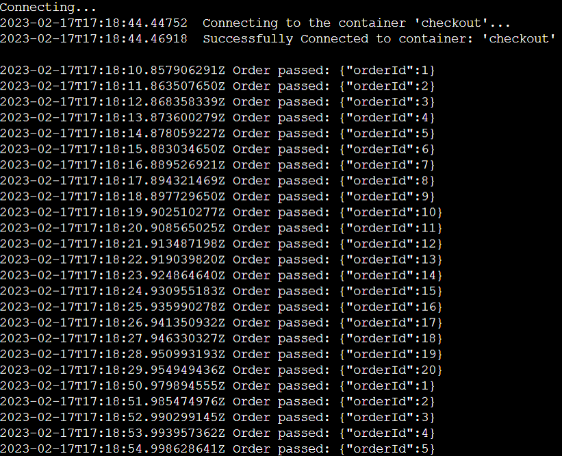 Azure portalında kullanıma alma hizmeti kapsayıcısının günlük akışının ekran görüntüsü.